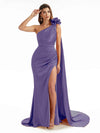 Elegant  Side Slit One Shoulder Mermaid Long  Dresses In Satin