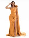 Elegant  Side Slit One Shoulder Mermaid Long  Dresses In Satin