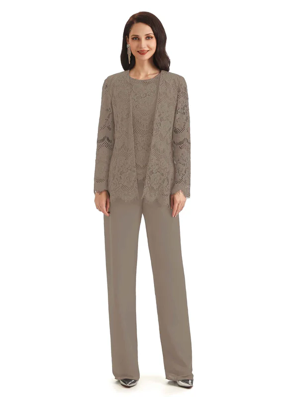 Elegant Jewel Lace Sleeveless Pant Suit Mother Of The Bride With Jacket In Stock
