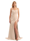 Taupe Pleated Satin Corset Boho Bridesmaid Gown Spaghetti Straps