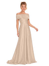ChicSew Elegant Off Shoulder Ruching A-Line Floor-Length Satin Bridesmaid Dresses