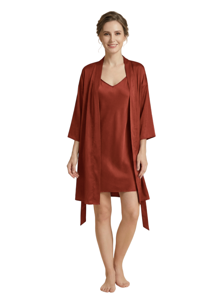 Women's 3/4 Sleeves Bride Bridesmaid Robes Silk Like Short Wedding Robes