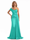 Elegant One Shoulder Soft Satin Long Mermaid Bridesmaid Dresses Online In Stock