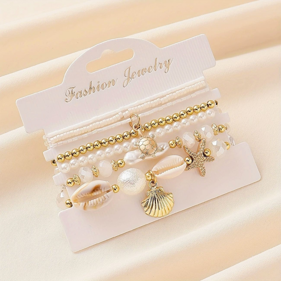 New Beach Shell & Starfish Bracelet – Bohemian Ocean Wave Style with Pearls