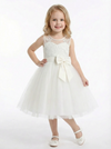Illusion-Neck Flower Girl Dress with Sleeveless Lace Applique Bodice and A-Line Tulle Skirt