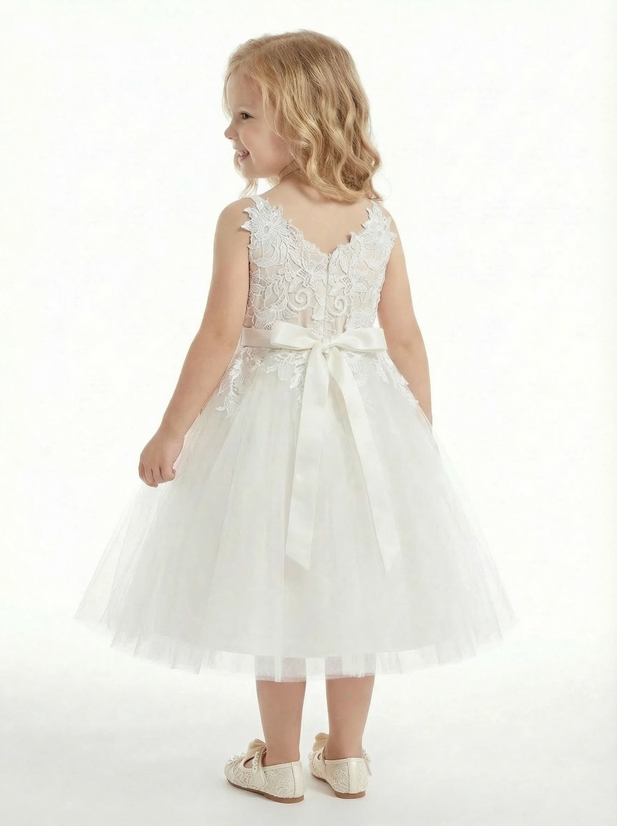 Sweet Ivory Lace Flower Girl Dress with Tulle Skirt for Weddings and Special Occasions