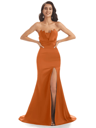 Sexy Side Slit Soft Satin African Modern Long Mermaid Bridesmaid Dresses In Stock
