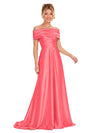 ChicSew Elegant Off Shoulder Ruching A-Line Floor-Length Satin Bridesmaid Dresses