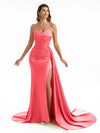 Simple Soft Satin Side Slit Spaghetti Straps Long Mermaid Bridesmaid Dresses Online