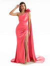 Elegant  Side Slit One Shoulder Mermaid Long  Dresses In Satin