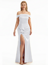 Sexy Off The Shoulder Side Slit Mermaid Ruffle Satin Long Formal Evening Dresses