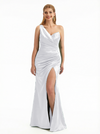 Ladies Sexy One Shoulder Mermaid Ruched Satin Long Formal Dresses Side Slit