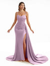 Simple Soft Satin Side Slit Spaghetti Straps Long Mermaid Bridesmaid Dresses Online