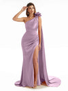 Elegant  Side Slit One Shoulder Mermaid Long  Dresses In Satin