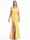 Sexy Off The Shoulder Side Slit Mermaid Ruffle Satin Long Formal Evening Dresses