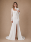 ChicSew Elegant Unique Square Neck Crepe Mermaid Lace Applique Long Sleeves Side Slit Maxi Long Wedding Dresses