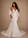 ChicSew Elegant Spaghetti Straps Mermaid Satin Lace Applique Floor-Length Wedding Dress With Oversized Bow Knot