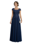 Elegant A-Line Lace Appliques Jewel Cap Sleeves Mother of The Bride Dresses