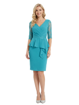 Stylish V-Neck Half-Sleeve Lace Chiffon Midi Cocktail Mother of The Groom Dresses