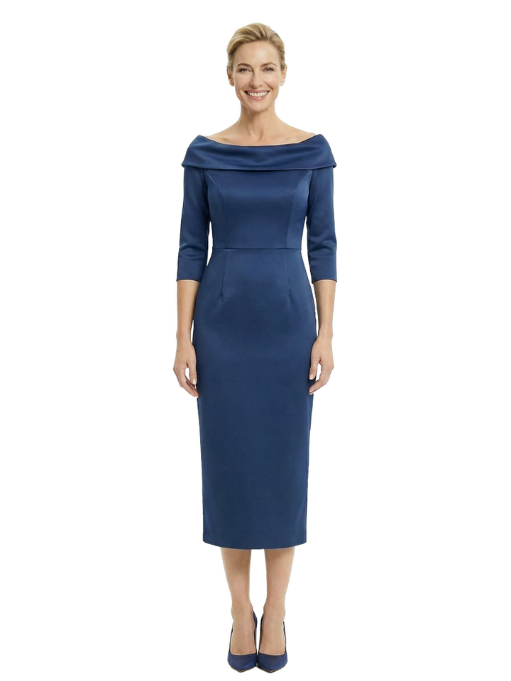 Beautiful 3/4 Sleeves Tea-Length Sheath Mother Of The Bride Dress