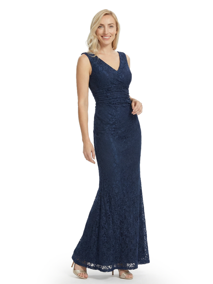 Chicsew Mother of The Bride Dresses V-Neck Sleeveless Lace Mermaid Maxi Gown Elegant Flowy Formal Wedding Event Dress