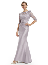 Classy Boat Neck Half Sleeve Lace Satin Mother of The Groom Dresses