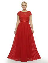 Chicsew Mother of The Bride Dresses Scoop Short Sleeve Lace Maxi Gown Unique Formal Wedding Attire