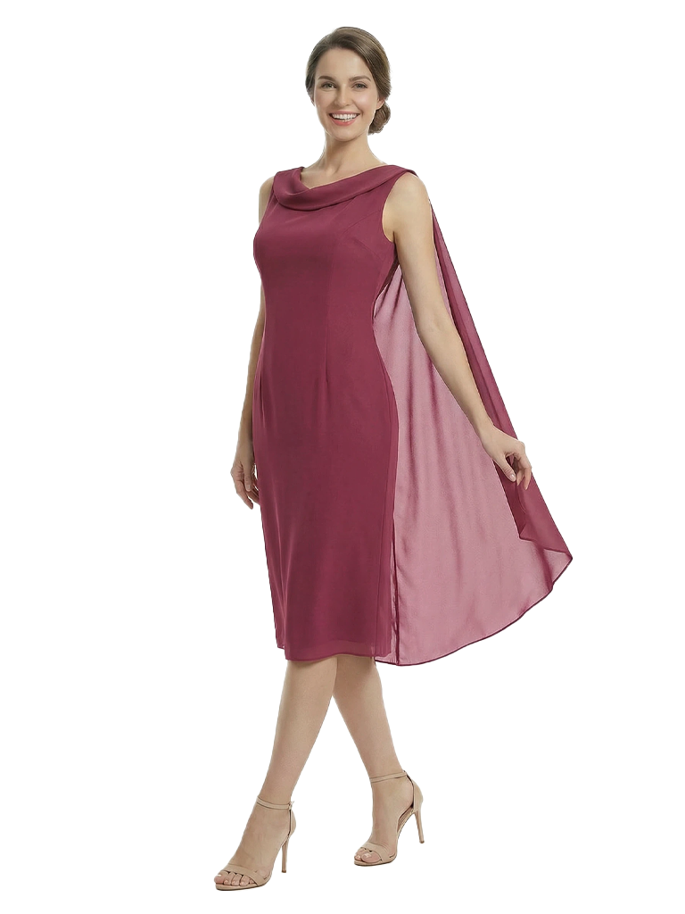 Chicsew Mother of The Groom Dresses Sleeveless Cowl Chiffon Capelet Midi Dress Formal Bridal Party Attire