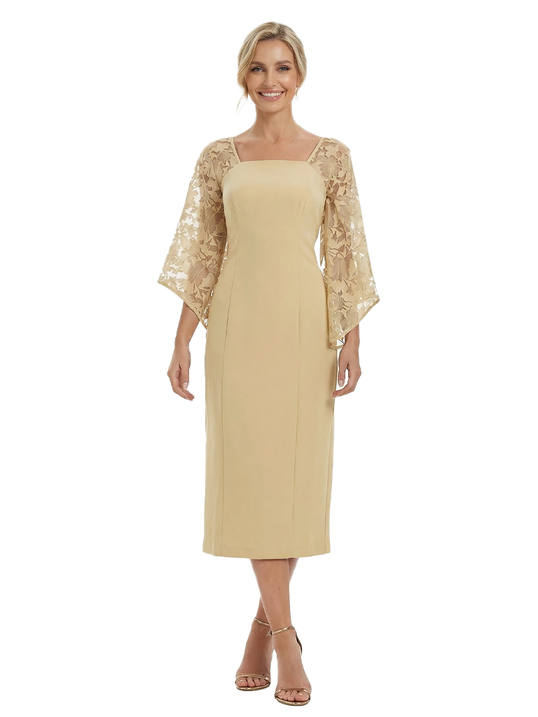 Chicsew Mother of The Groom Dresses Beautiful Square Neck Bell Sleeve Lace Midi Dress Classy Fitted Formal Bridal Party Attir