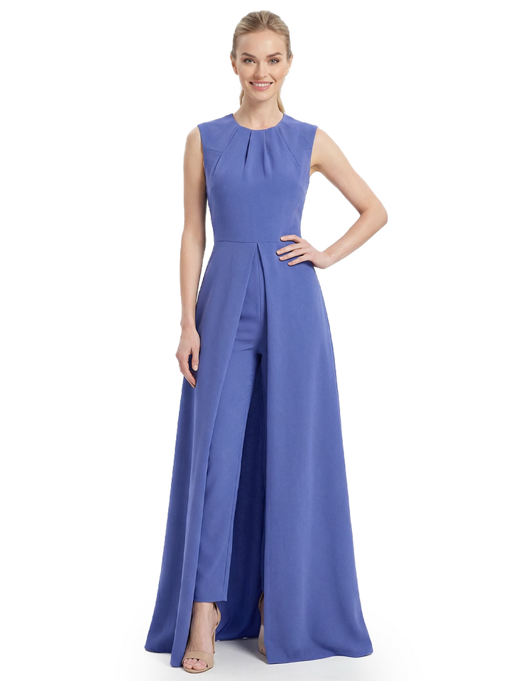 Chicsew Mother of The Bride Pansuit Jewel Sleeveless Crepe Formal Wedding Jumpsuit