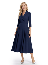 Chicsew Mother of The Bride Dresses V-Neck 3/4 Sleeve Tea Length Crepe Gown Elegant Flowy Formal Wedding Event Attire
