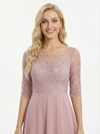 Pretty Lace Mother of the Groom Gown Chiffon Square Half Sleeves Maxi Dress