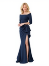 Elegant Asymmetric Neckline Mermaid Side Slit Crepe Long Mother of The Bride and Groom Dresses