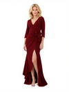 Elegant V-Neck Mermaid Side Slit Crepe Long Mother of The Bride and Groom Dresses