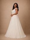 ChicSew Romantic V-Neck Off The Shoulder A-Line Lace Appliques Tulle Maxi Wedding Dress