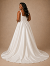 ChicSew Claasy Square Neck Satin A-Line Sleeveless Long Wedding Dress With Pleats