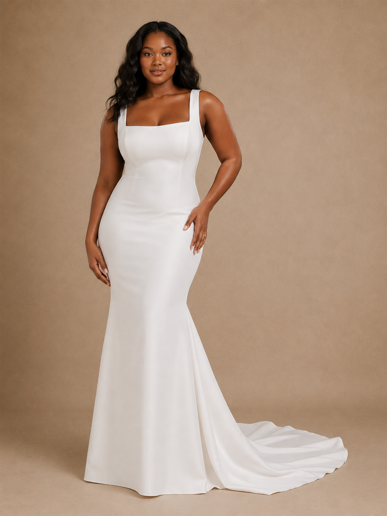 ChicSew Fancy Crepe Square Neck Mermaid Floor-Length Wedding Dress Online