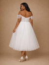 ChicSew Elegant Classy Off The Shoulder Lace Tulle A-Line Tea-Length Wedding Dress
