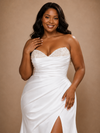 ChicSew Fancy Sweetheart Mermaid Ruched Side Slit Satin Floor-Length Wedding Dress With Beading