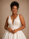 ChicSew Fancy Modern V-Neck A-Line Satin Floor-Length Wedding Dress With Applique