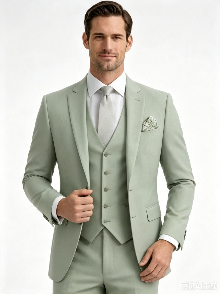 Classic 3 Piece Sage Men's Suit with Regular Fit and Sophisticated Peak Lapel