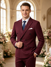 Classic 2 Piece Mulberry Men's Suit with Regular Fit and Sophisticated Peak Lapel