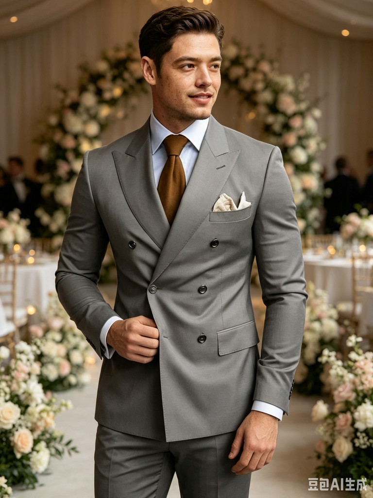 Classic 3 Piece Grey Men's Suit with Regular Fit and Sophisticated Peak Lapel