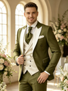 Color Blocking 3 Piece Men's Suit with Regular Fit and Sophisticated Peak Lapel