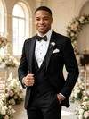 Classic 3 Piece Black Men's Suit with Regular Fit and Sophisticated Peak Lapel