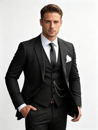Classic 3 Piece Black Men's Suit with Regular Fit and Sophisticated Peak Lapel