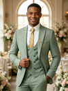 Classic 3 Piece Sage Men's Suit with Regular Fit and Sophisticated Peak Lapel