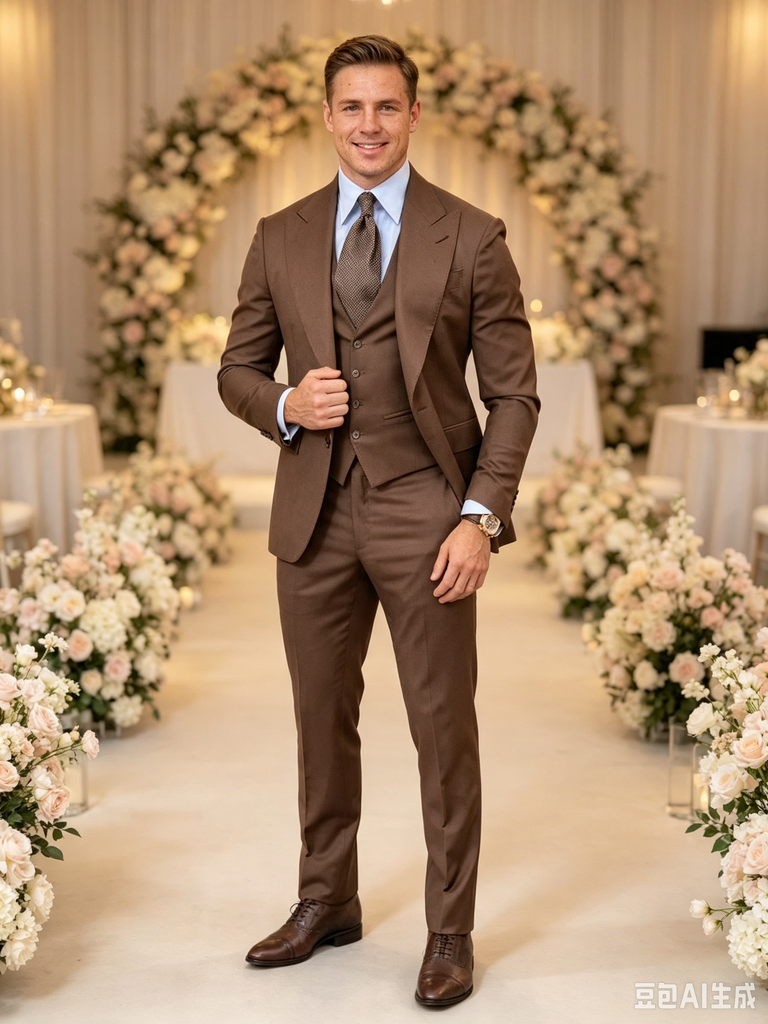 Classic 3 Piece Chocolate Men's Suit with Regular Fit and Sophisticated Peak Lapel