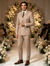 Classic 3 Piece Taupe Men's Suit with Regular Fit and Sophisticated Peak Lapel