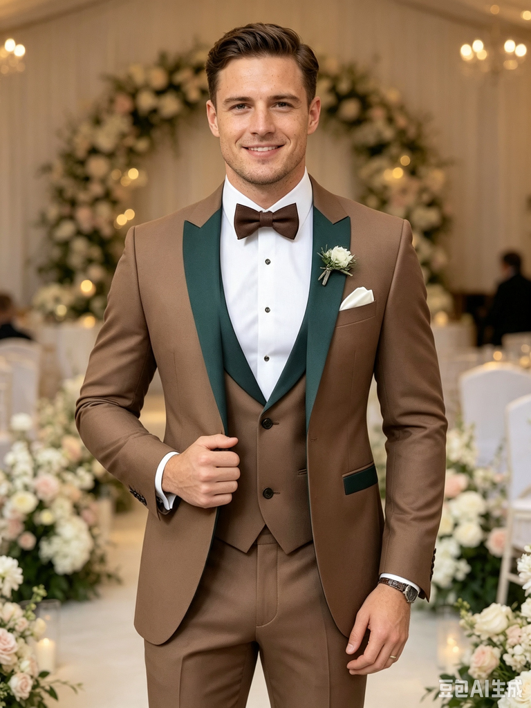 Color Blocking 2 Piece Men's Suit with Regular Fit and Sophisticated Peak Lapel